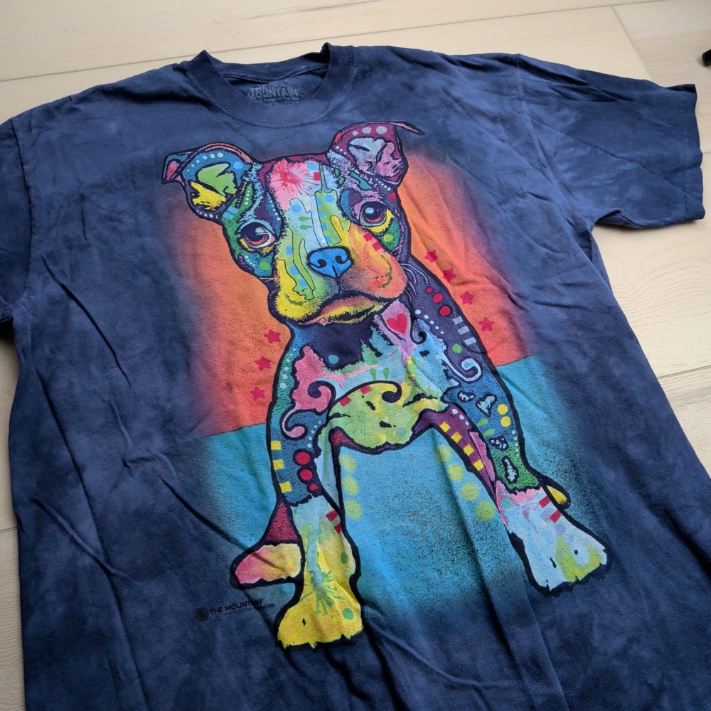 The Mountain Lover Not a Fighter T-Shirt Mens L Dean Russo Pitbull Blue Tie Dye